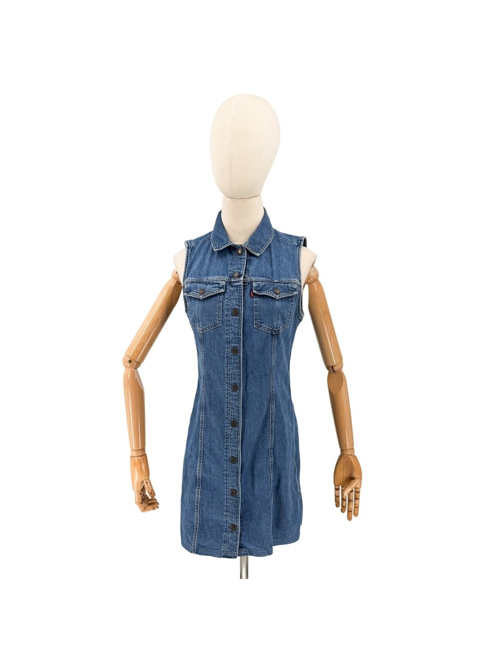 Levi's Blue 100% Cotton Sleeveless Denim Mini Shirt Dress